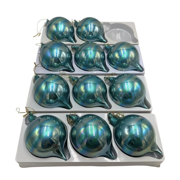 11 Jim Marvin Teal Blue Iridescent Glass Teardrop Ball Ornaments Bubblegum Lot - Picture 2 of 9